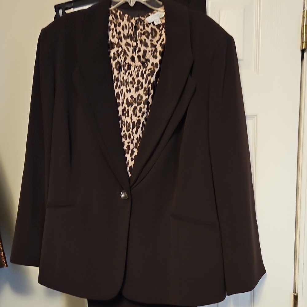 Elegant Brown Women's Pant Suit with matching Blouse